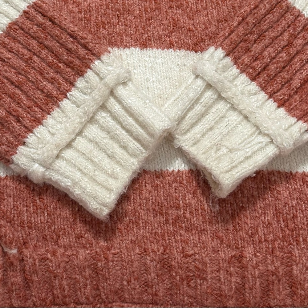 POL Rust Cream Soft Knit Striped V Neck Sweater Size Small Cozy Boho Casual - Picture 3 of 6